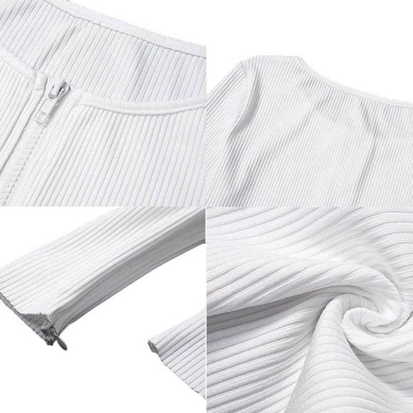 Ribbed Long Sleeve Two Way Zip Up Top (M) - Picture 5 of 6